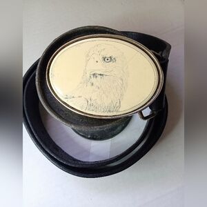 VTG 1988 Mens Barlow Eagle Solid Brass Belt Buckle Levi's Blk Leather Sz 36 Belt